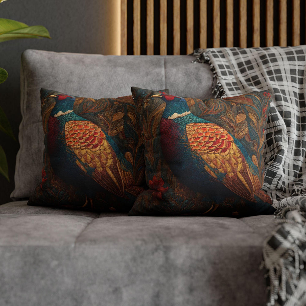 Batik Pheasant Pillow, Colorful Bird Cushion Cover, Ornate Folk Art Throw Pillow, Vibrant Animal Home Decor, Boho Wildlife Accent