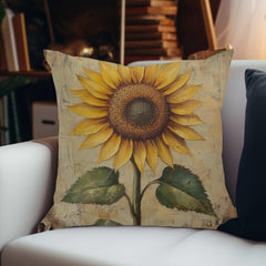 Sunflower Throw Pillow, Vintage Floral Cushion, Rustic Yellow Flower Accent Decor, Double Sided Print Polyester Pillowcase