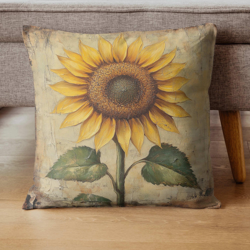 Sunflower Throw Pillow, Vintage Floral Cushion, Rustic Yellow Flower Accent Decor, Double Sided Print Polyester Pillowcase