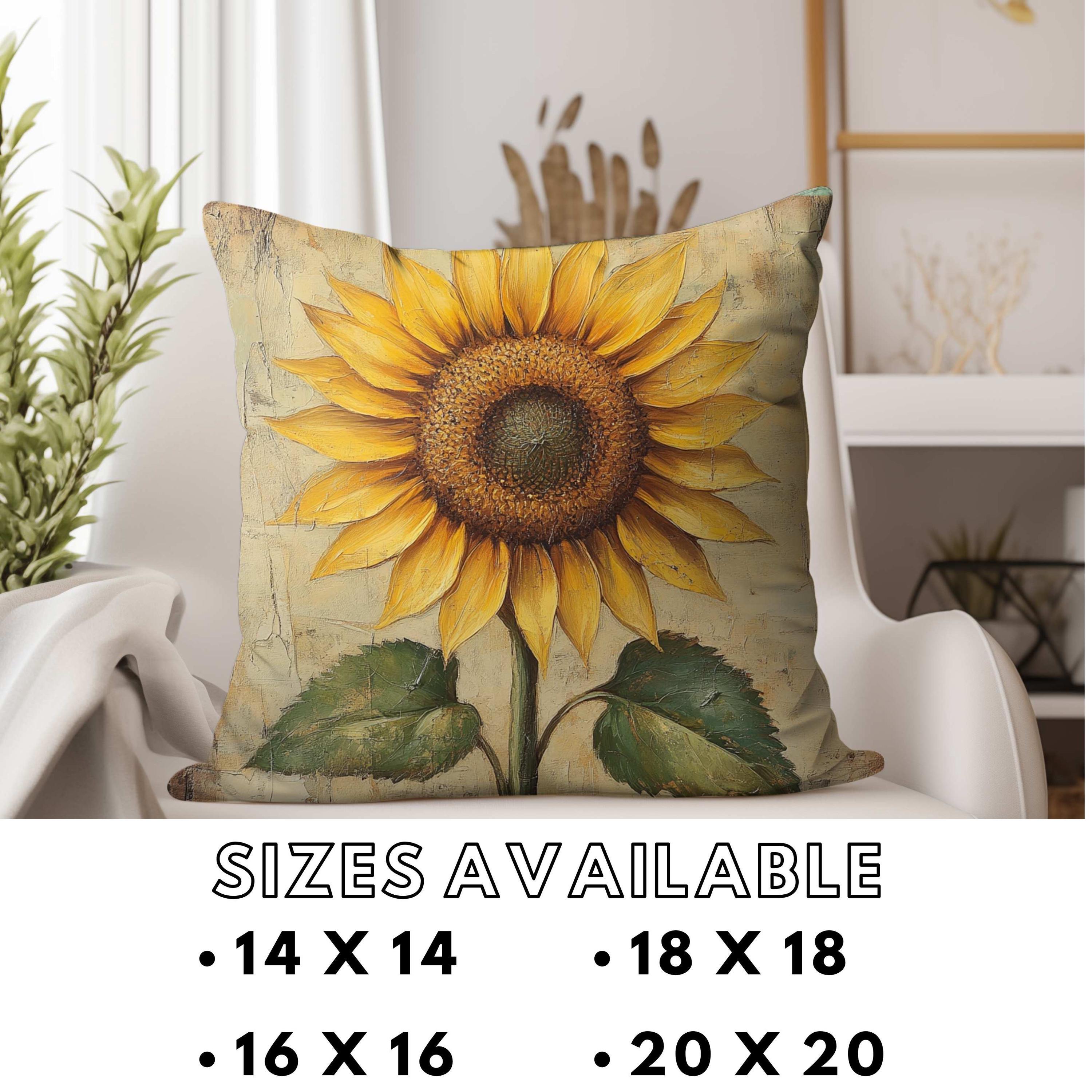 Sunflower Throw Pillow, Vintage Floral Cushion, Rustic Yellow Flower Accent Decor, Double Sided Print Polyester Pillowcase