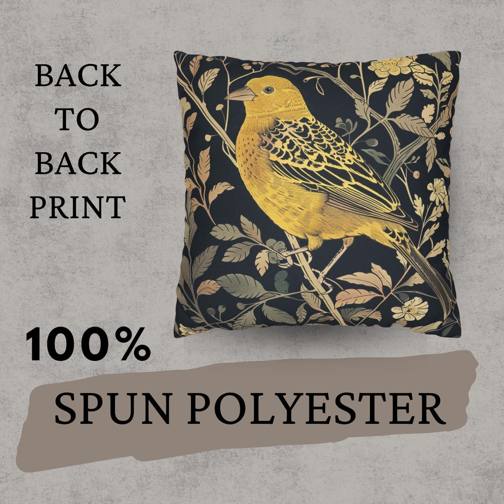 Golden Finch Pillow, William Morris Inspired Floral Cushion, Vintage Bird Throw Pillow, Elegant Nature Couch Accent, Botanical Pillowcase