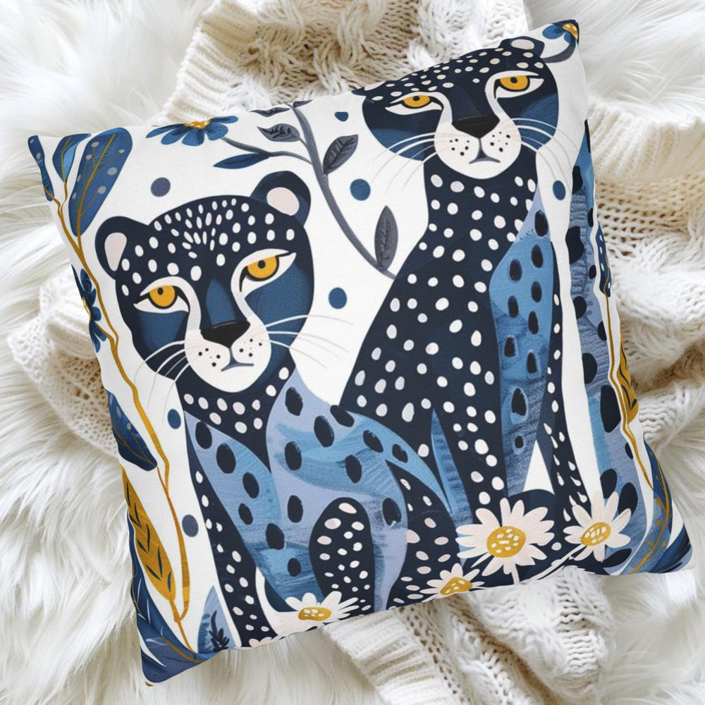 Blue Cheetah Accent Pillow, Animal Print Cushion, Two Blue Cheetahs Throw Pillow, Bold Safari Cushion, Modern Jungle Decor for Sofa or Bed