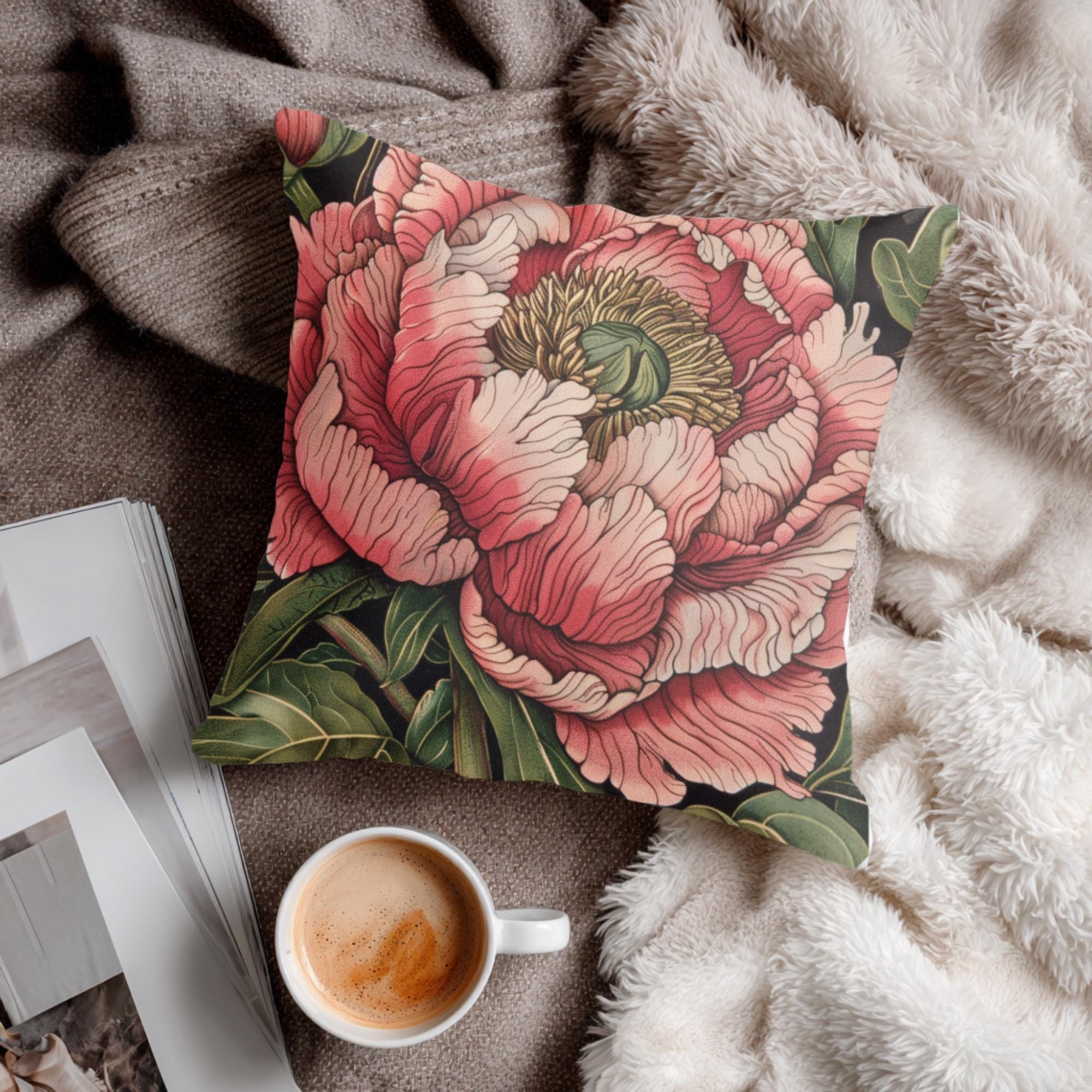 Pink Peony Pillow, Vintage Floral Cushion, Botanical Throw Pillow, William Morris Inspired Pillowcase, Elegant Home Accent, Peony Lover Gift