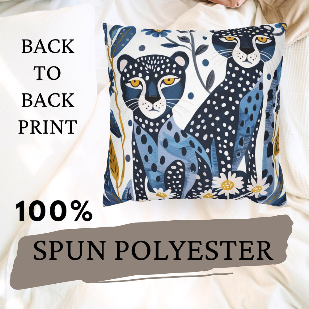 Blue Cheetah Accent Pillow, Animal Print Cushion, Two Blue Cheetahs Throw Pillow, Bold Safari Cushion, Modern Jungle Decor for Sofa or Bed