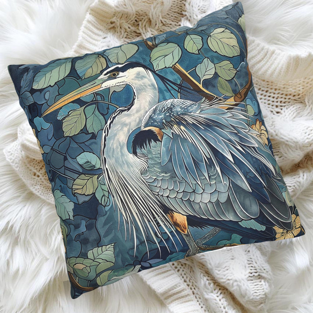 Coastal Blue Heron Print Throw Pillow Home Decor William Morris, Coastal Home Decor, Great Blue Heron Pillow