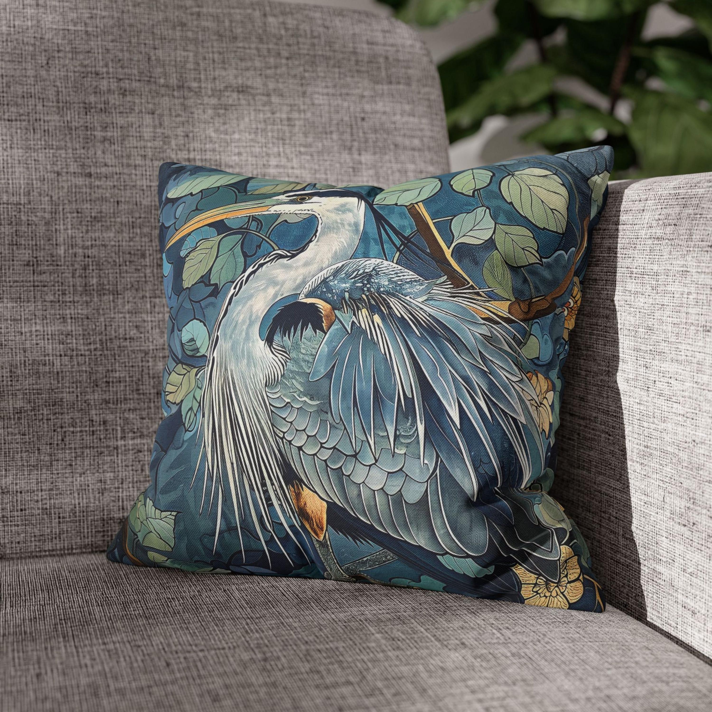 Coastal Blue Heron Print Throw Pillow Home Decor William Morris, Coastal Home Decor, Great Blue Heron Pillow