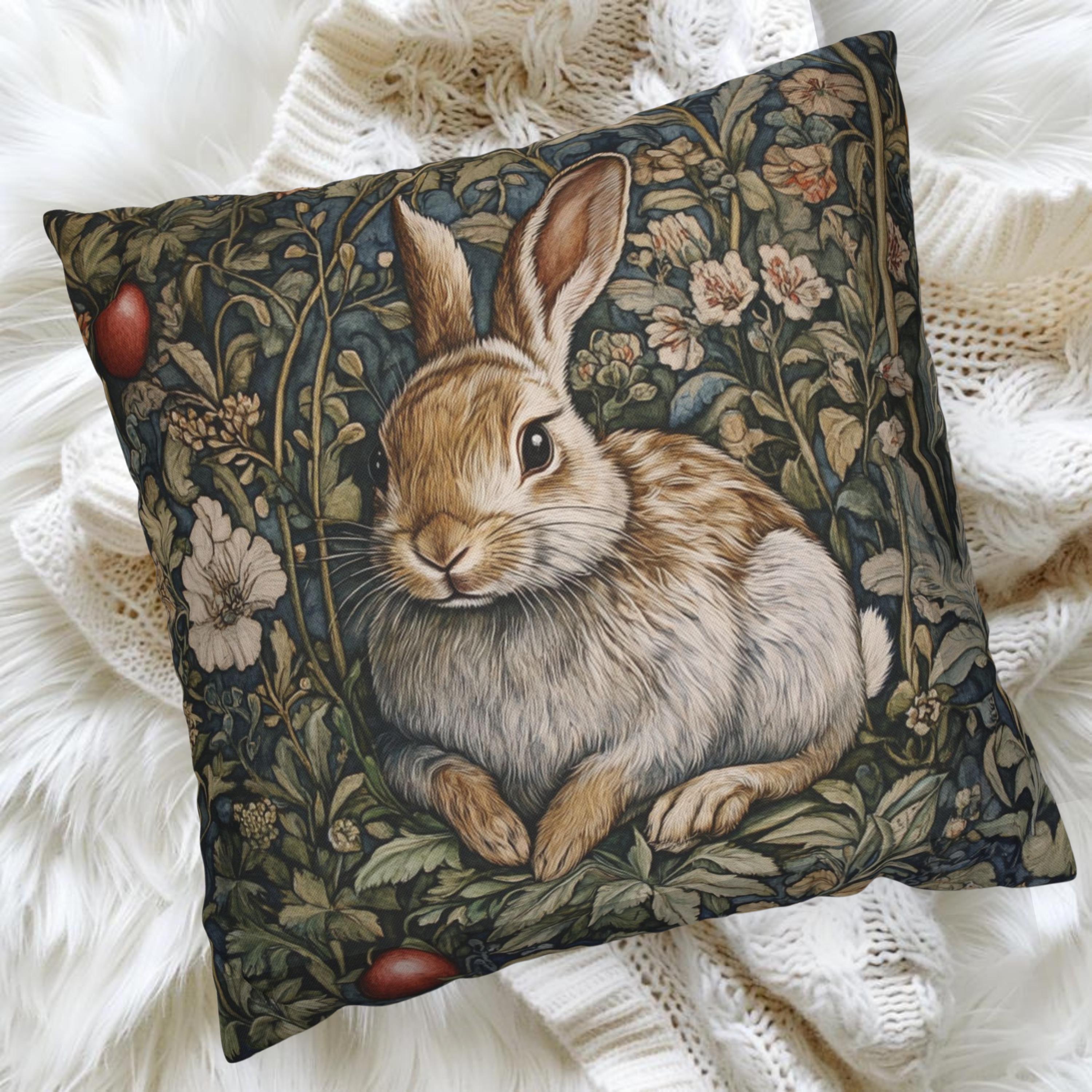 Woodland Rabbit Throw Pillow Covers, Animal William Morris Print, Living Room Sofa Cushion Cover, Throw Pillow Case, Couch Square Pillows