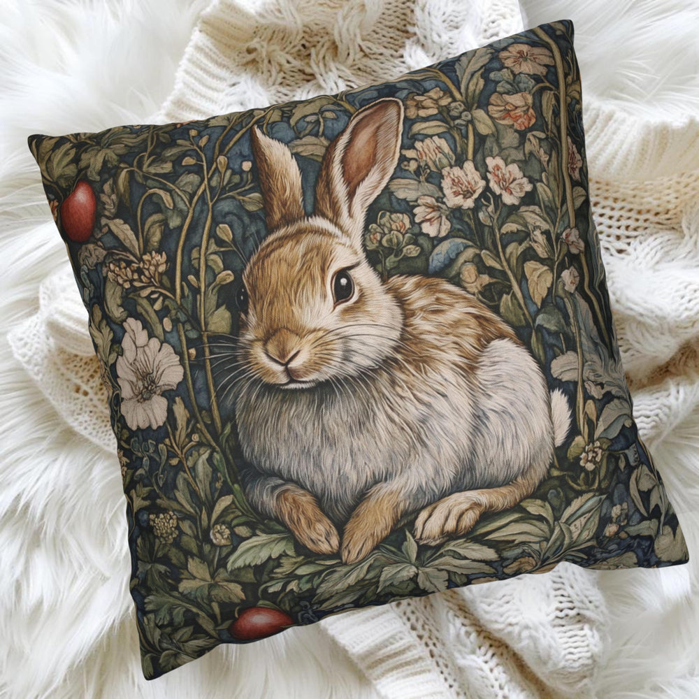 Woodland Rabbit Throw Pillow Covers, Animal William Morris Print, Living Room Sofa Cushion Cover, Throw Pillow Case, Couch Square Pillows