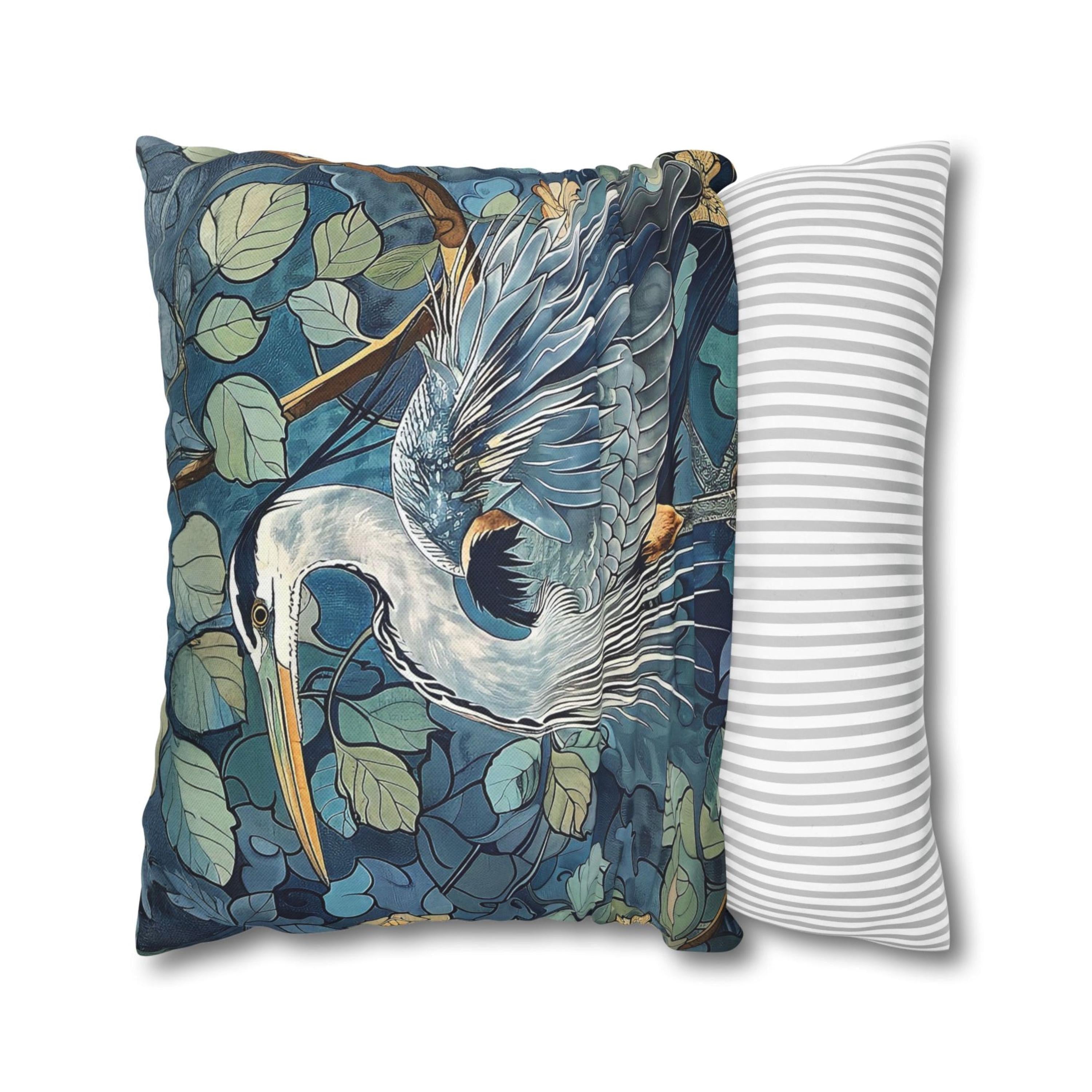 Coastal Blue Heron Print Throw Pillow Home Decor William Morris, Coastal Home Decor, Great Blue Heron Pillow