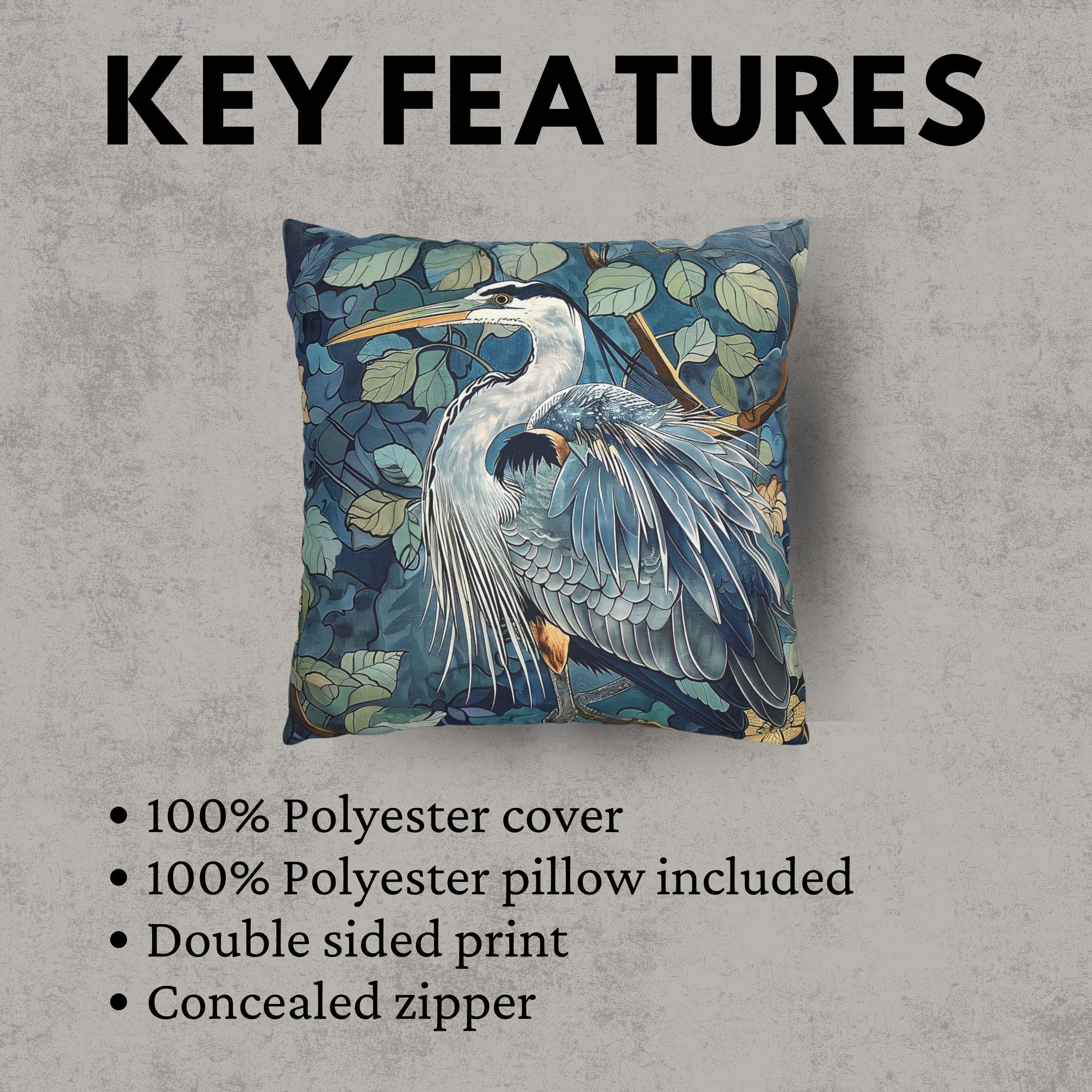 Coastal Blue Heron Print Throw Pillow Home Decor William Morris, Coastal Home Decor, Great Blue Heron Pillow