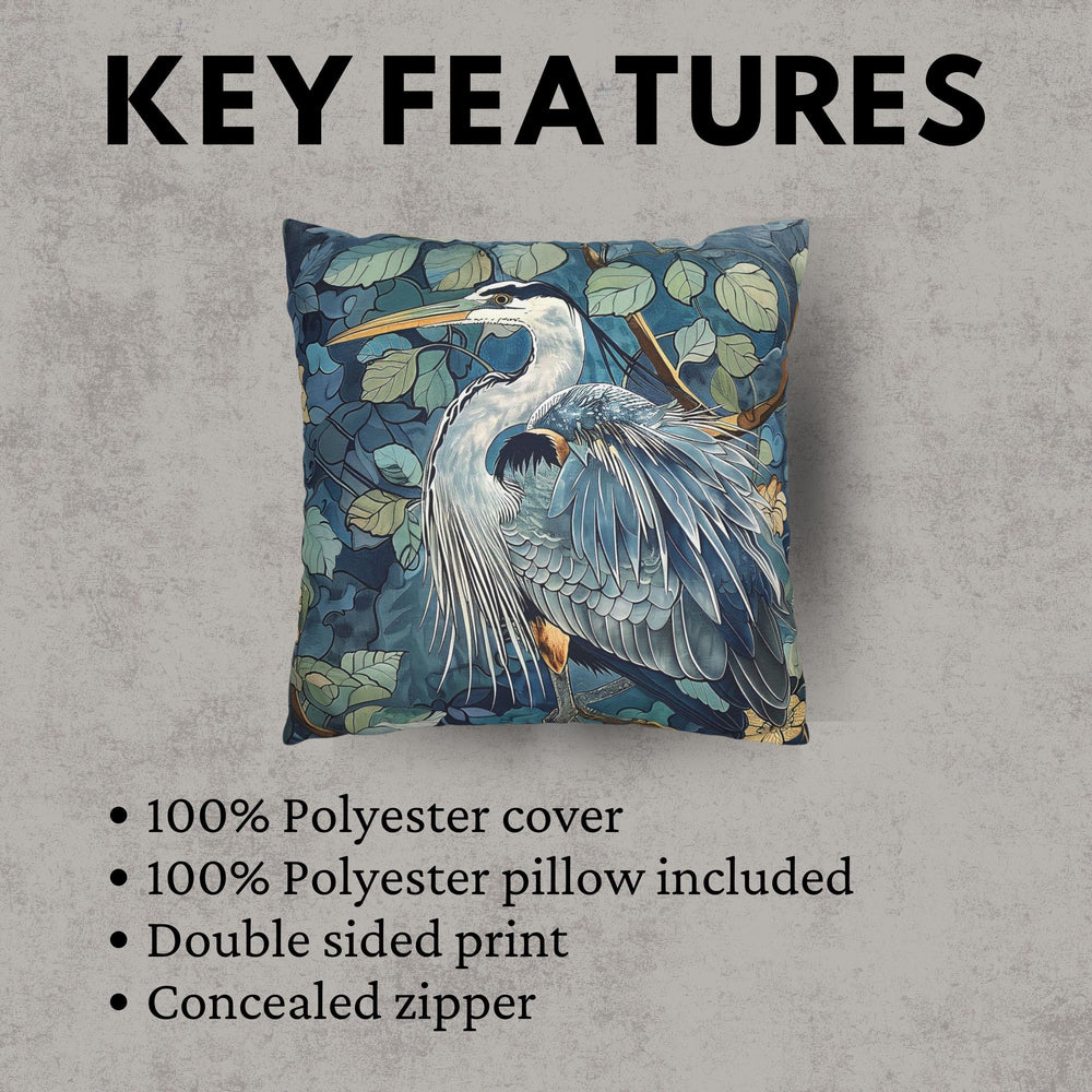 Coastal Blue Heron Print Throw Pillow Home Decor William Morris, Coastal Home Decor, Great Blue Heron Pillow
