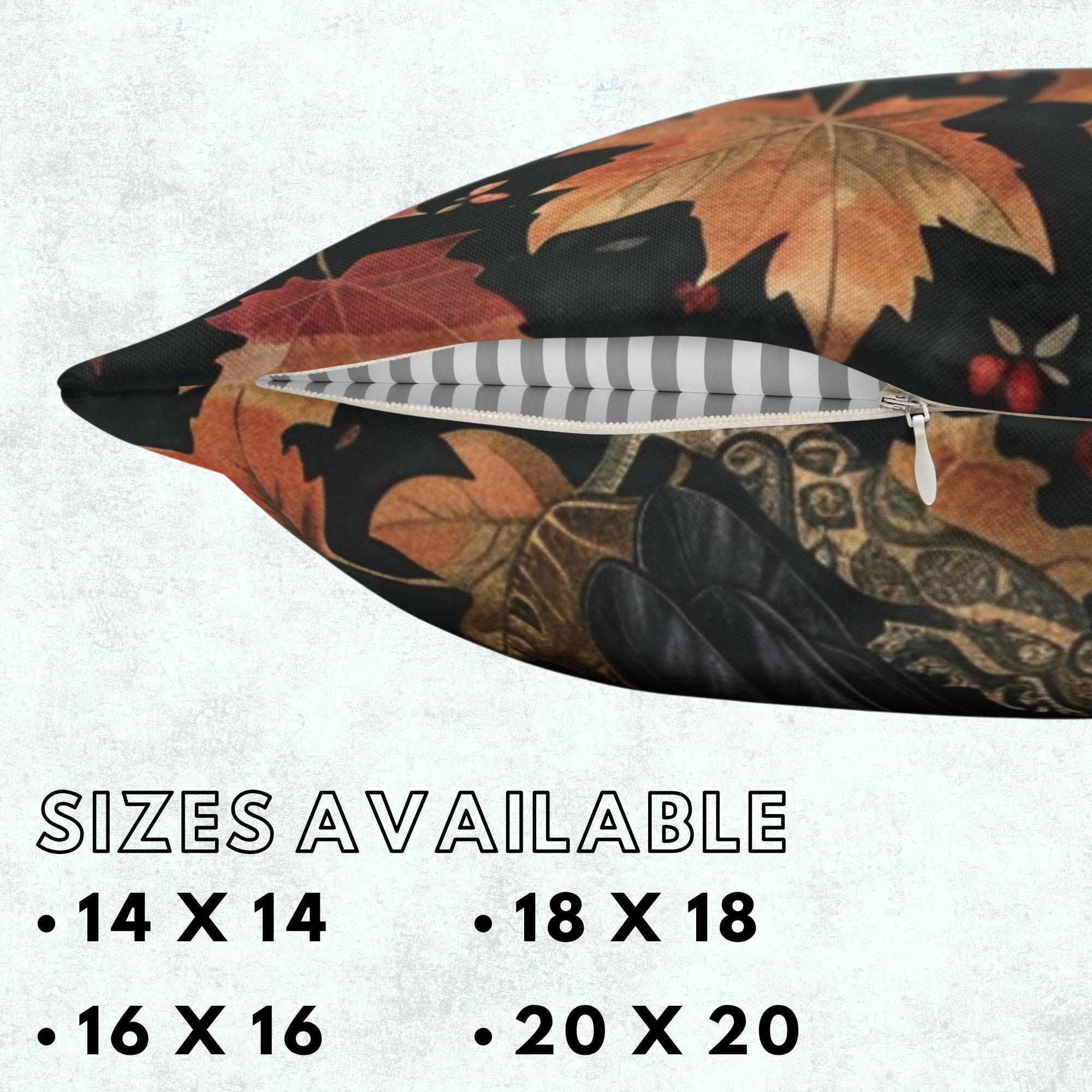 Black Raven Pillow, Autumn Leaves Cushion, William Morris Inspired Throw Pillow, Mystical Couch Accent, Gothic Nature Pillowcase Gift