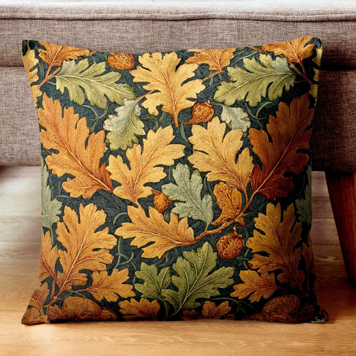 Autumn Leaf Throw Pillow, William Morris Botanical Cushion, Thanksgiving Throw Pillow, Vintage Decorative Sofa Accent, Fall Home Decor