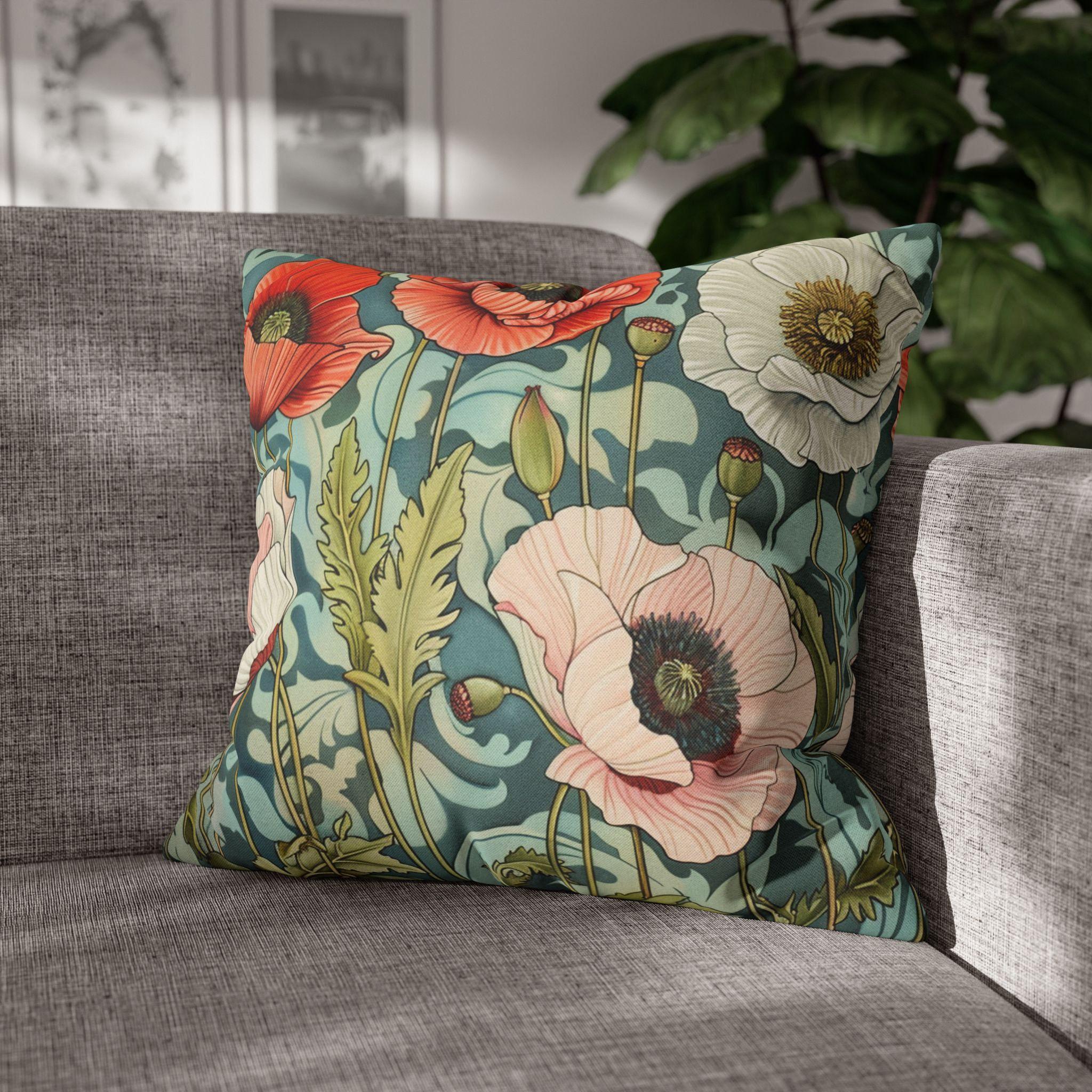 Vintage Poppies William Morris Inspired Pillows, Floral Pillow Case, Artsy Home Accent, Botanical Throw Pillow, Victorian Style Throw Pillow