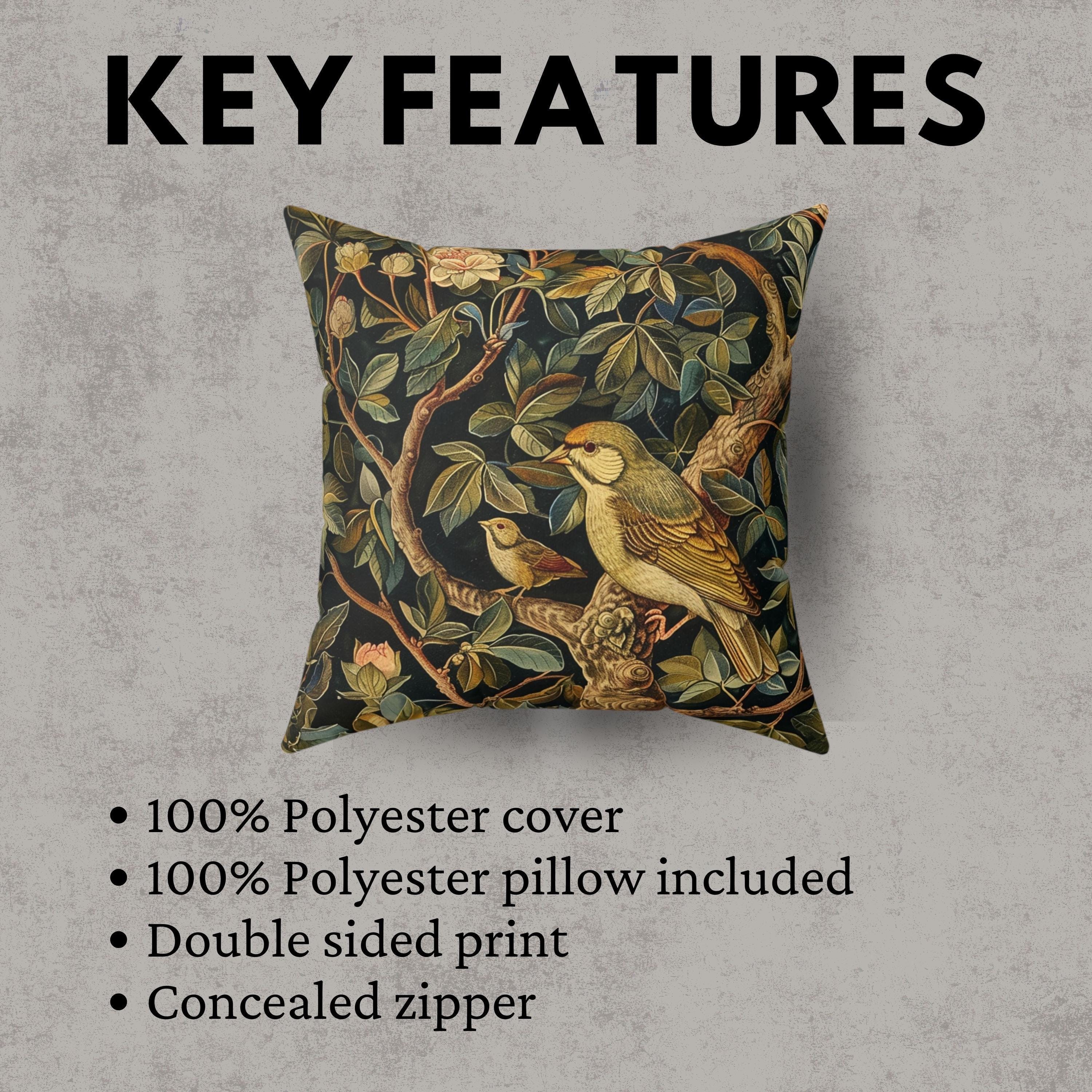 William Morris Cardinal Bird Accent Pillow, Vintage Throw Pillow, Home Decor, Forestcore, Floral Botanical, Pillow, Cushion, Bird Home Decor