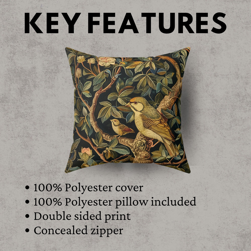 William Morris Cardinal Bird Accent Pillow, Vintage Throw Pillow, Home Decor, Forestcore, Floral Botanical, Pillow, Cushion, Bird Home Decor