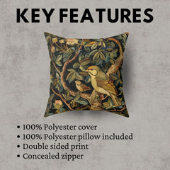William Morris Cardinal Bird Accent Pillow, Vintage Throw Pillow, Home Decor, Forestcore, Floral Botanical, Pillow, Cushion, Bird Home Decor