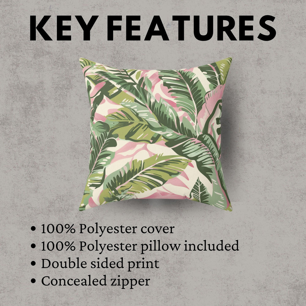 Tropical Pillow Pink And Sage Pillow Palm Leaf Pillow Cover Botanical Cushion Leaf Accent Pillows Tropical Pillow Case Tropical Home decor