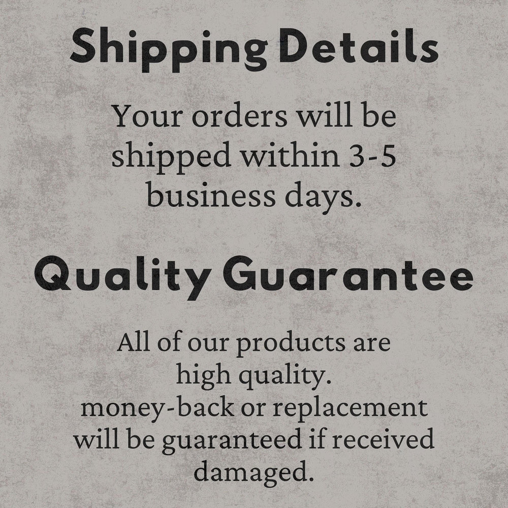 text that provides shipping details and a quality guarantee for the products.