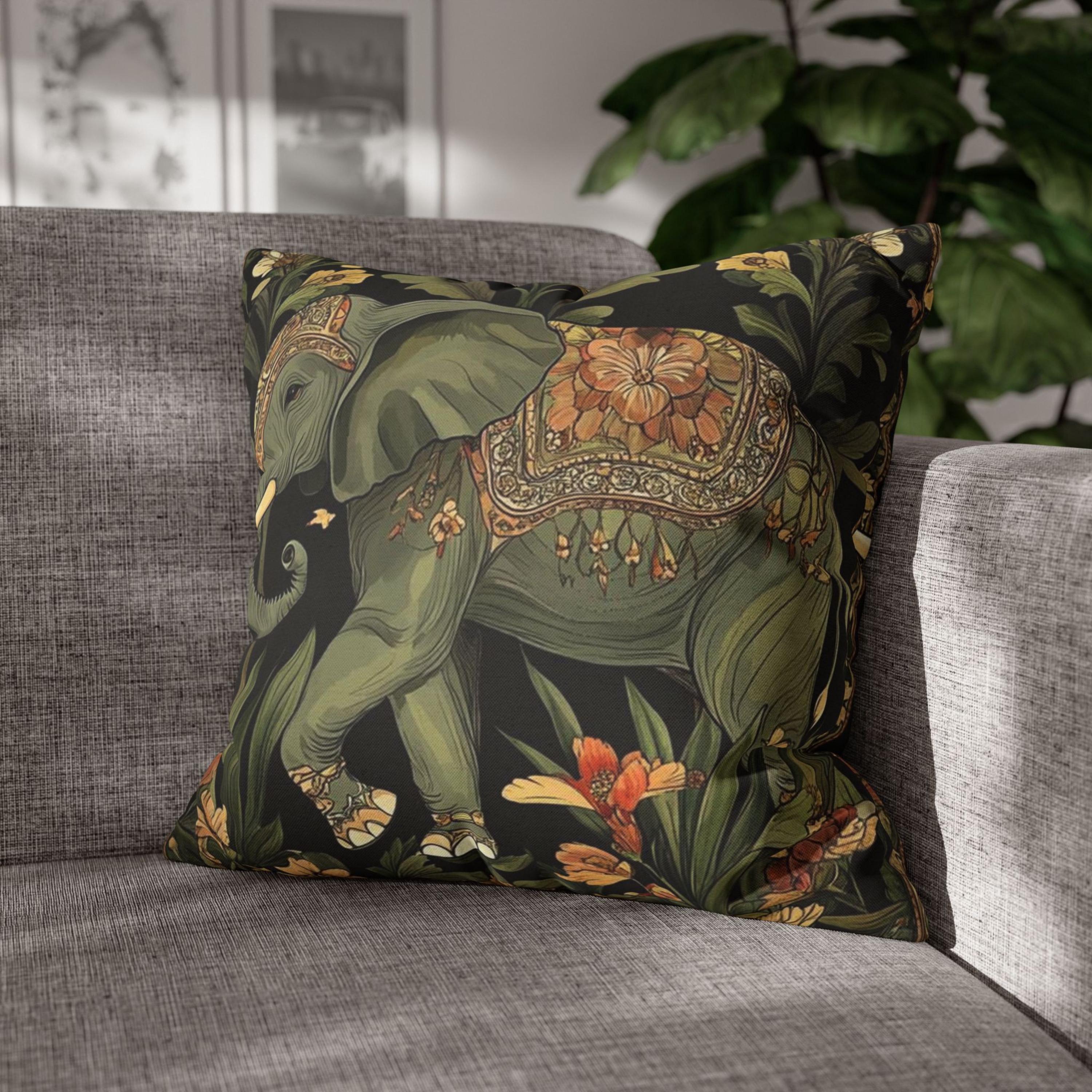 Bohemian Elephant Pillow Cover, Vintage Art Nouveau Pillow, William Morris Style Pillow, Boho Accent Pillow, Art Nouveau Throw Pillow Case