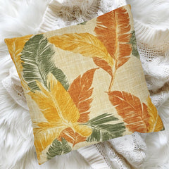 Tropical Leaf Pillow, Yellow and Orange Foliage Cushion Cover, Vibrant Jungle Throw Pillow, Island Botanical Decor, Warm Beach Accent
