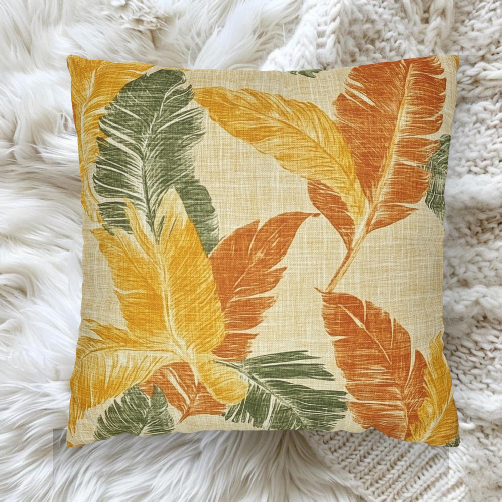 Tropical Leaf Pillow, Yellow and Orange Foliage Cushion Cover, Vibrant Jungle Throw Pillow, Island Botanical Decor, Warm Beach Accent