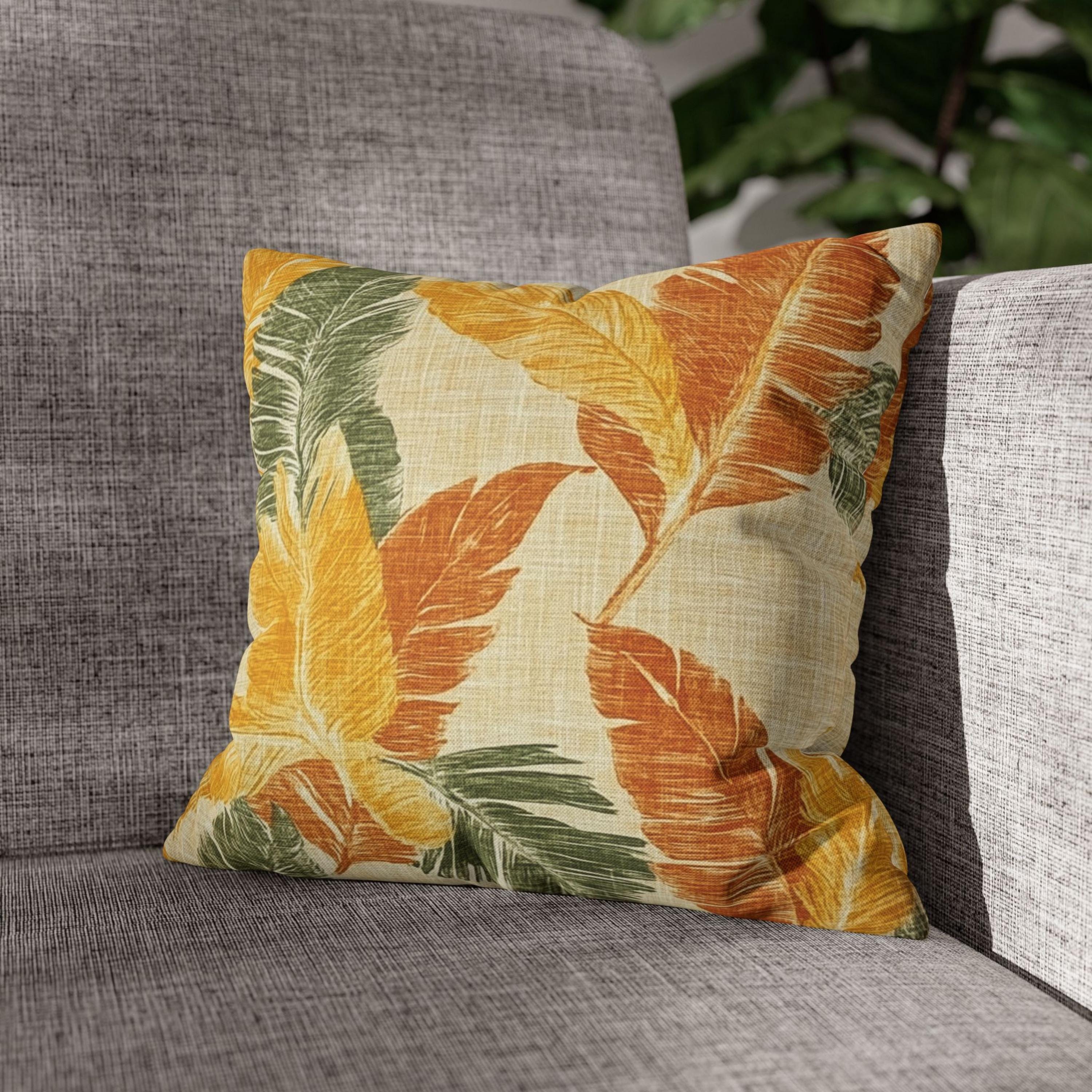 Tropical Leaf Pillow, Yellow and Orange Foliage Cushion Cover, Vibrant Jungle Throw Pillow, Island Botanical Decor, Warm Beach Accent