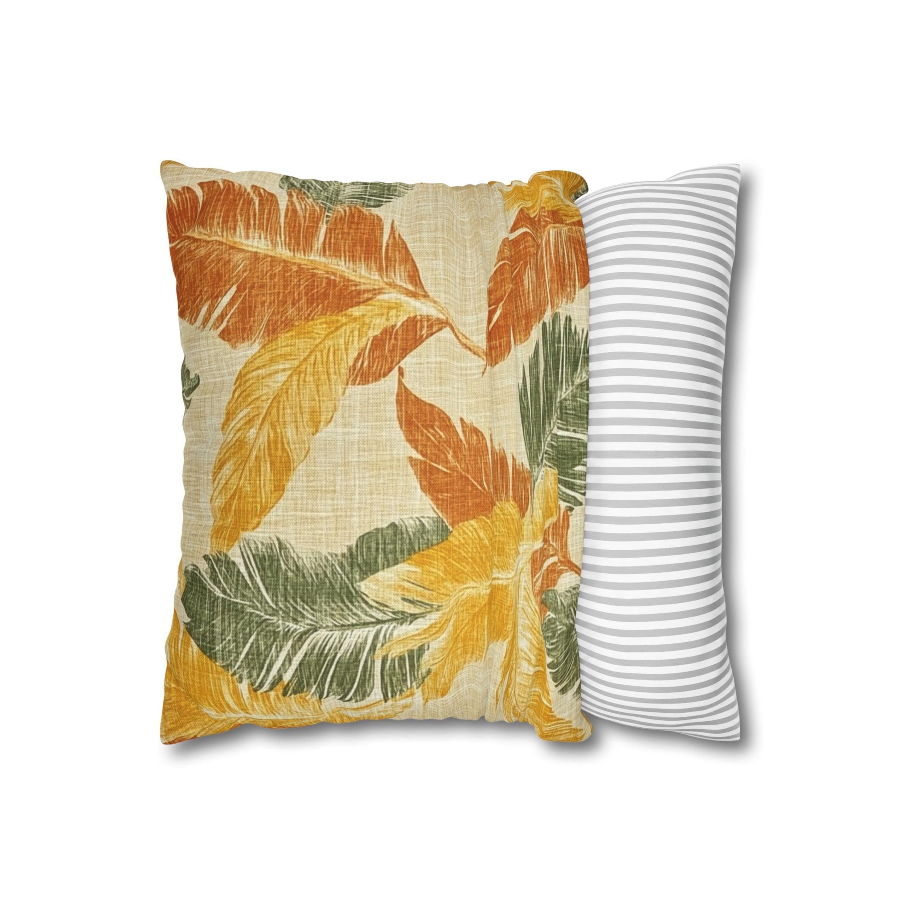 Tropical Leaf Pillow, Yellow and Orange Foliage Cushion Cover, Vibrant Jungle Throw Pillow, Island Botanical Decor, Warm Beach Accent