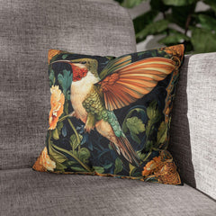 Hummingbird Botanical Pillow, Art Nouveau Floral Cushion, Vintage Nature Throw Pillow, William Morris Pillowcase, Elegant Cottage Accent