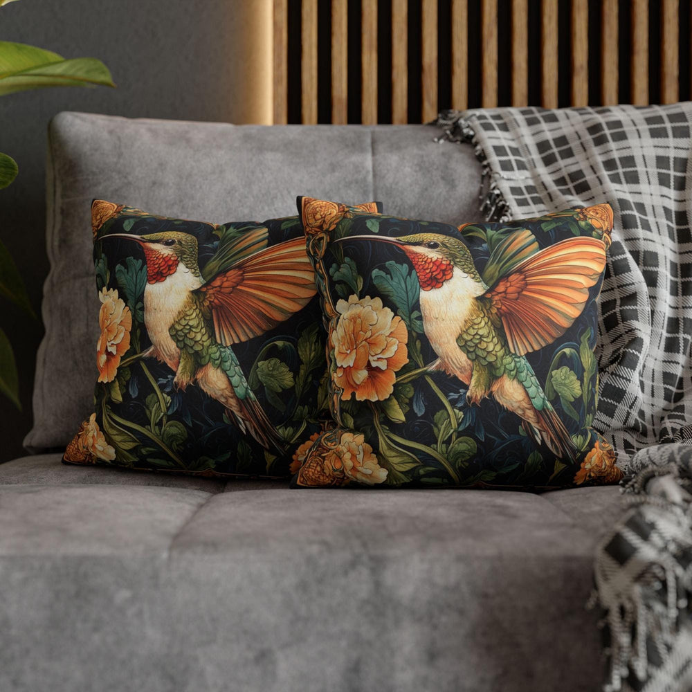 Hummingbird Botanical Pillow, Art Nouveau Floral Cushion, Vintage Nature Throw Pillow, William Morris Pillowcase, Elegant Cottage Accent