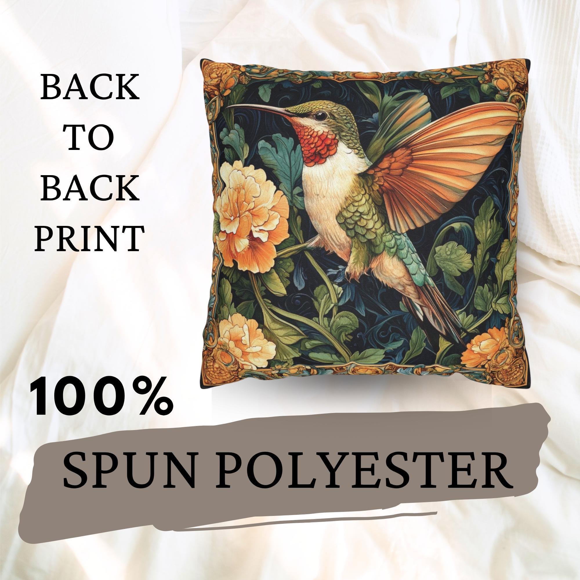 Hummingbird Botanical Pillow, Art Nouveau Floral Cushion, Vintage Nature Throw Pillow, William Morris Pillowcase, Elegant Cottage Accent