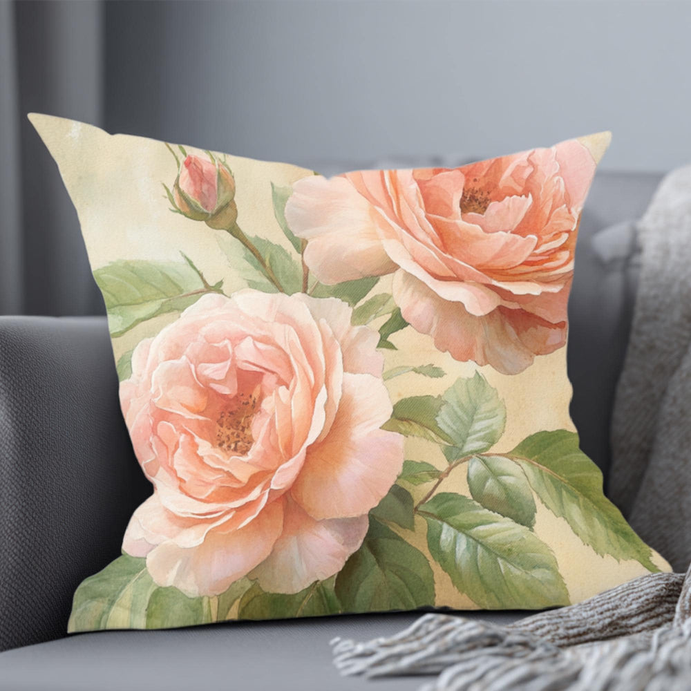 English Blush Rose Pillow, Soft Vintage Floral Cushion, Romantic Botanical Throw Pillow, Cottagecore Pillowcase, Pastel Couch Accent