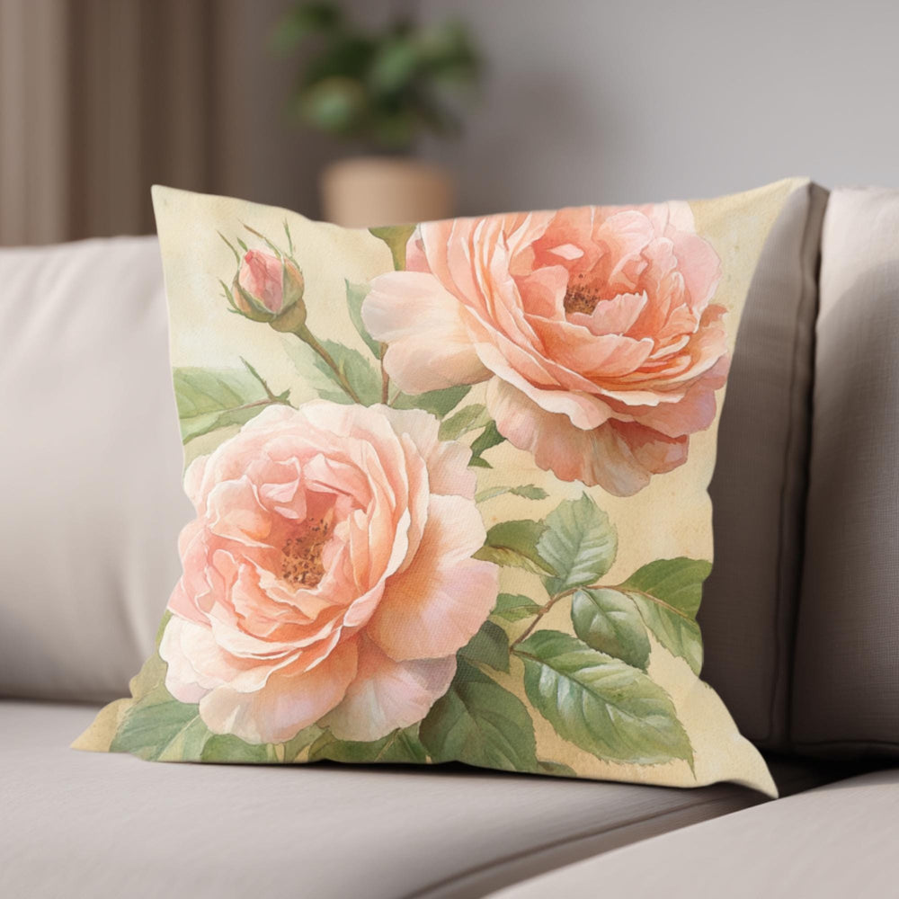 English Blush Rose Pillow, Soft Vintage Floral Cushion, Romantic Botanical Throw Pillow, Cottagecore Pillowcase, Pastel Couch Accent