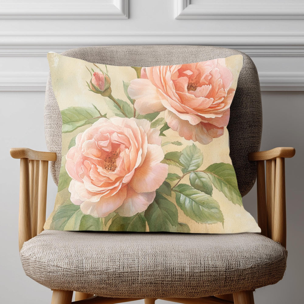 English Blush Rose Pillow, Soft Vintage Floral Cushion, Romantic Botanical Throw Pillow, Cottagecore Pillowcase, Pastel Couch Accent