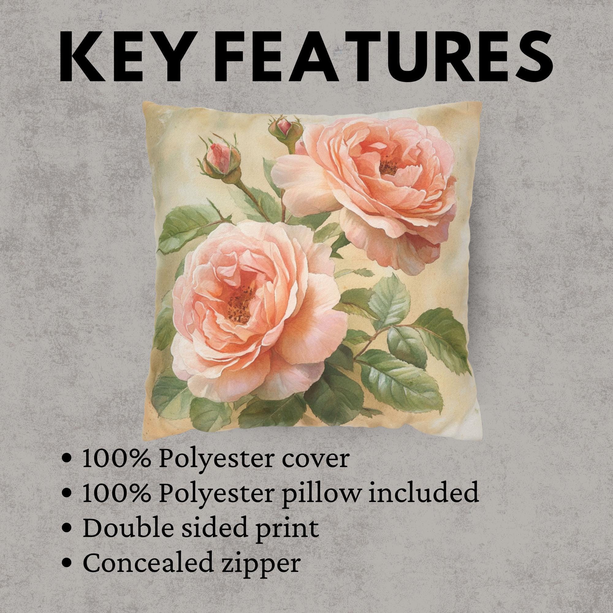 English Blush Rose Pillow, Soft Vintage Floral Cushion, Romantic Botanical Throw Pillow, Cottagecore Pillowcase, Pastel Couch Accent