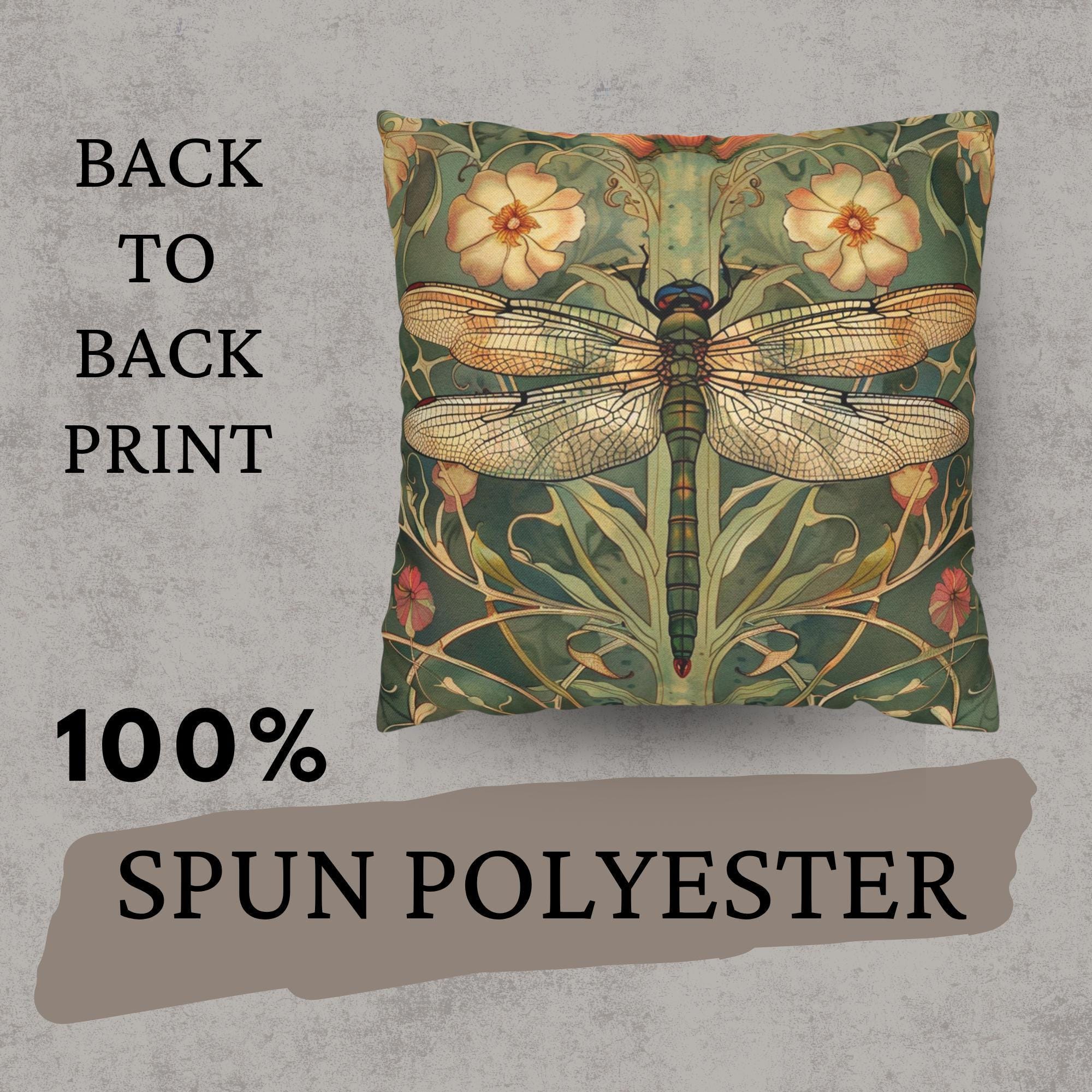 Golden Dragonfly Pillow, Art Nouveau Botanical Cushion, Vintage Nature Inspired Throw Pillow, Elegant Couch Accent, Garden Pillowcase Gift