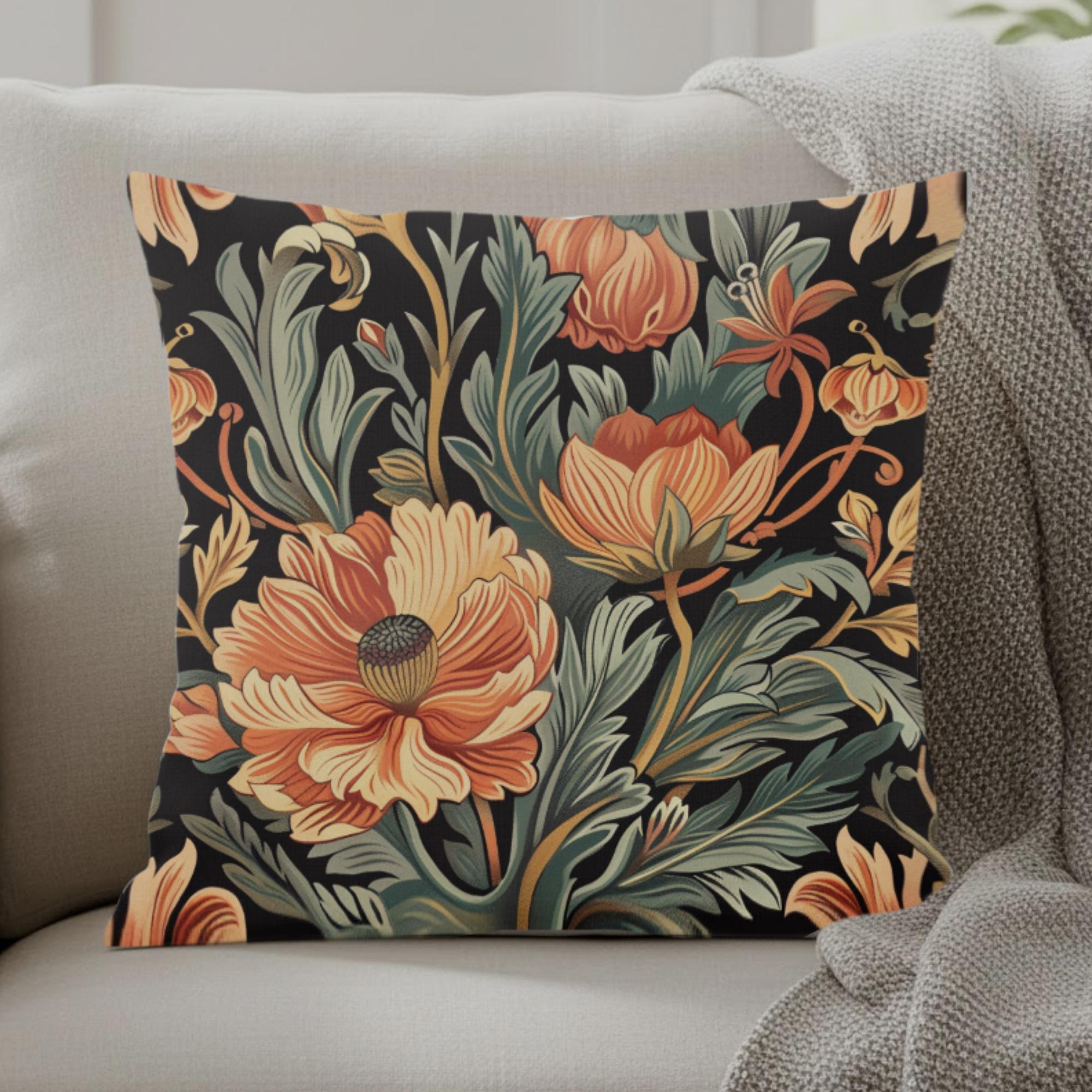 Warm Garden Floral Pillow, William Morris Botanical Cushion, Vintage Flower Throw Pillow, Nature Inspired Pillowcase, Cozy Couch Accent