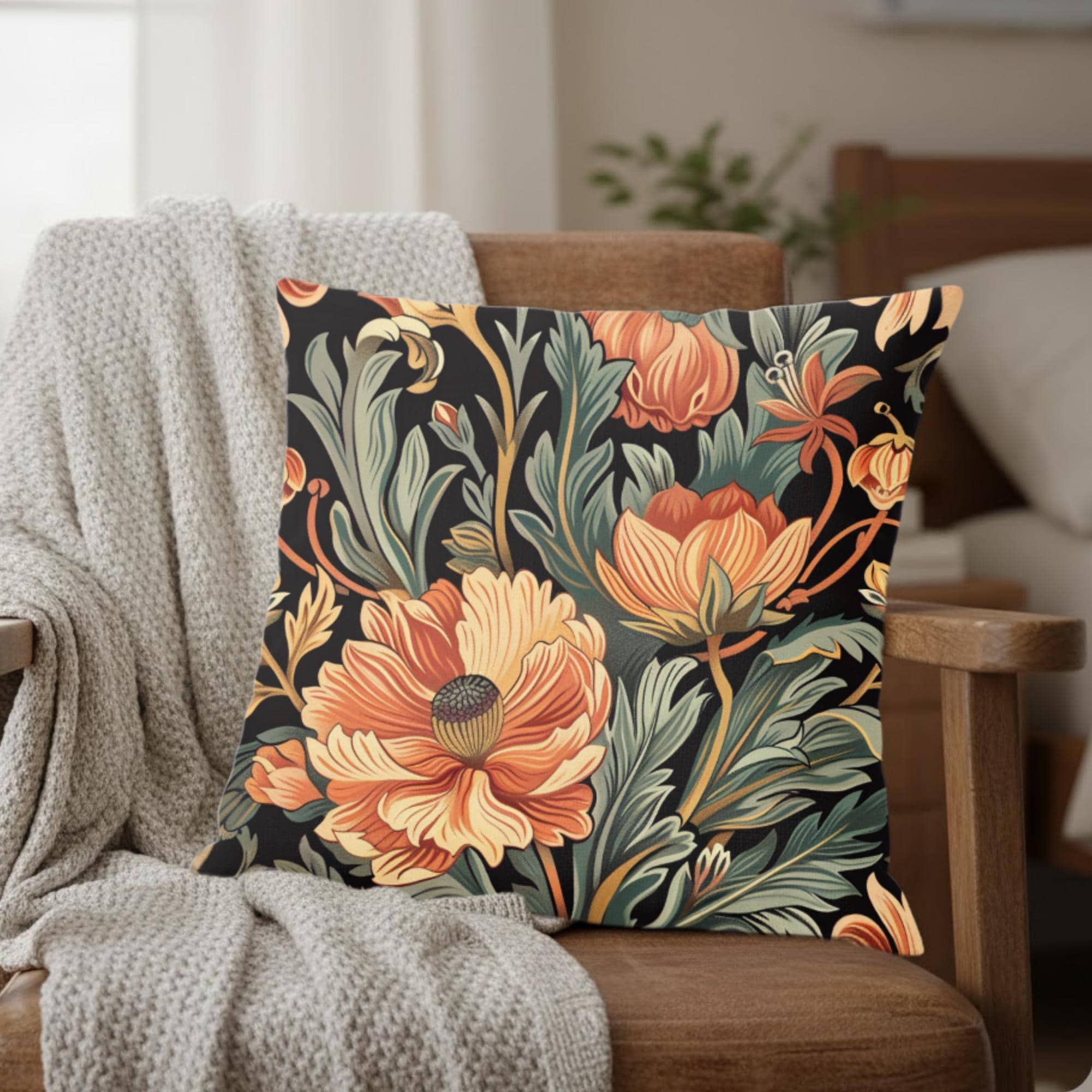 Warm Garden Floral Pillow, William Morris Botanical Cushion, Vintage Flower Throw Pillow, Nature Inspired Pillowcase, Cozy Couch Accent