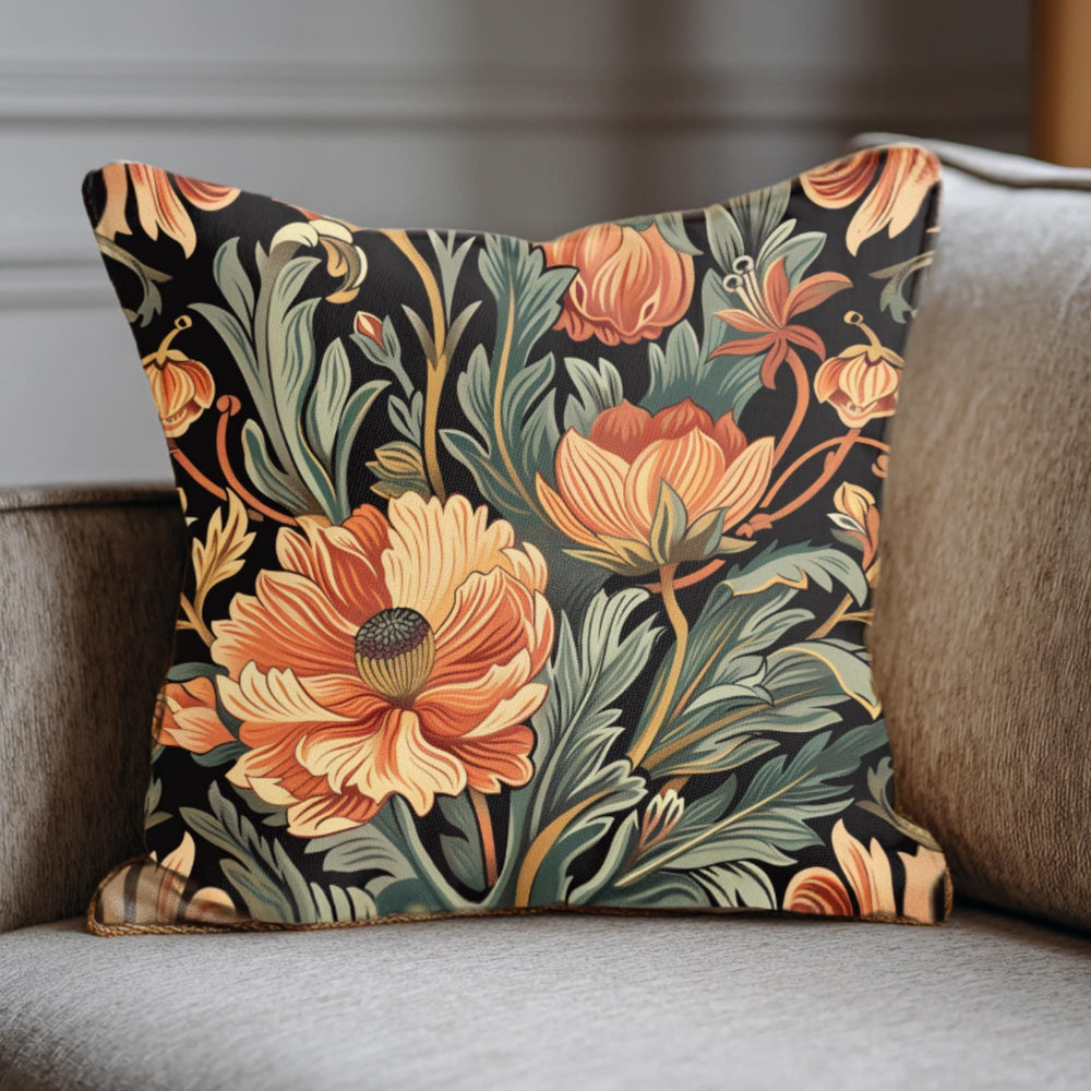 Warm Garden Floral Pillow, William Morris Botanical Cushion, Vintage Flower Throw Pillow, Nature Inspired Pillowcase, Cozy Couch Accent