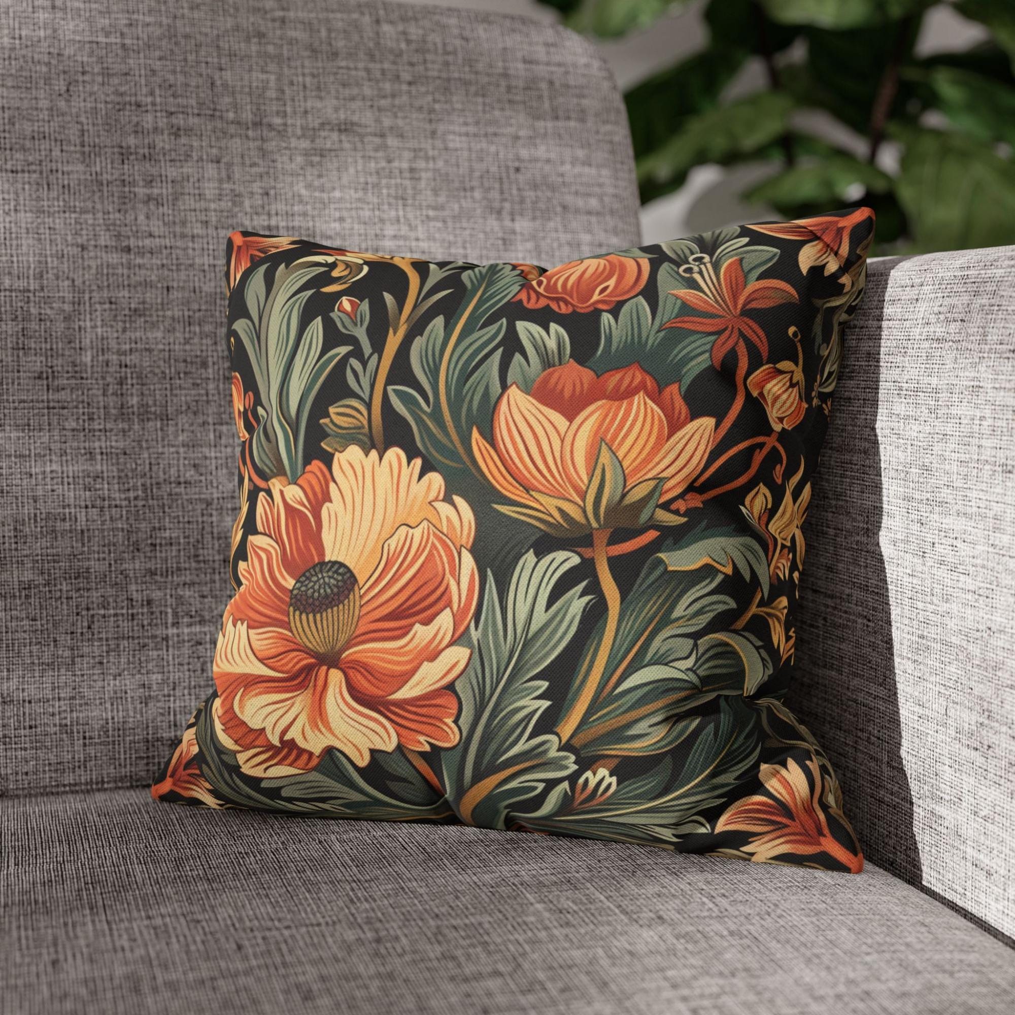 Warm Garden Floral Pillow, William Morris Botanical Cushion, Vintage Flower Throw Pillow, Nature Inspired Pillowcase, Cozy Couch Accent
