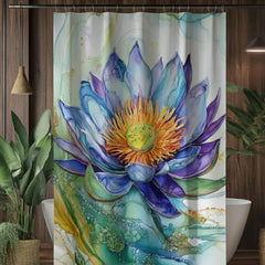 Alcohol Ink Lotus Shower Curtain, Vibrant Floral Bathroom Decor, Modern Artistic Water Bloom, Colorful Botanical Bath Panel