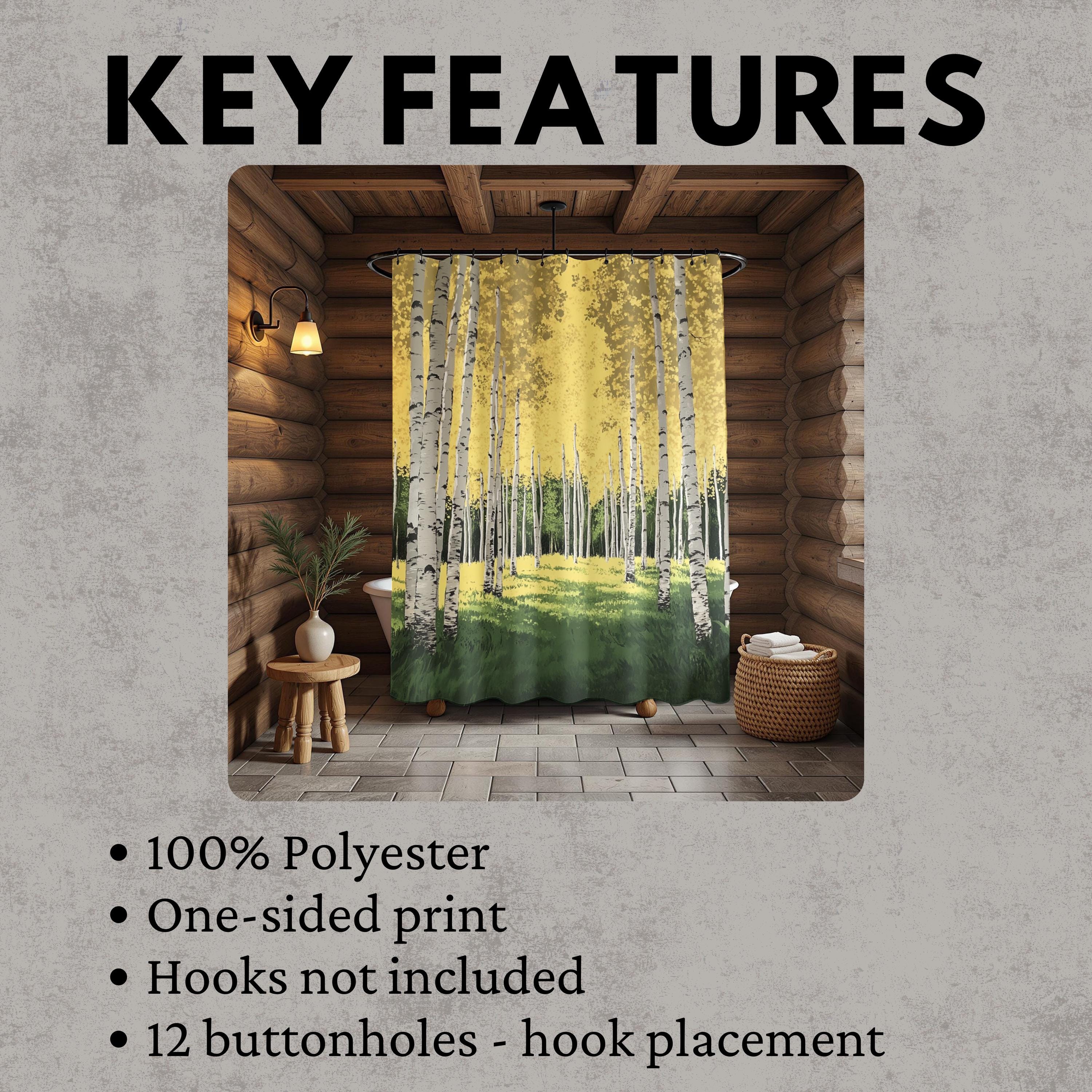 Aspen Forest Shower Curtain, Nature Bathroom Decor, Golden Woodland Landscape Display, Bright Forest Bath Panel,