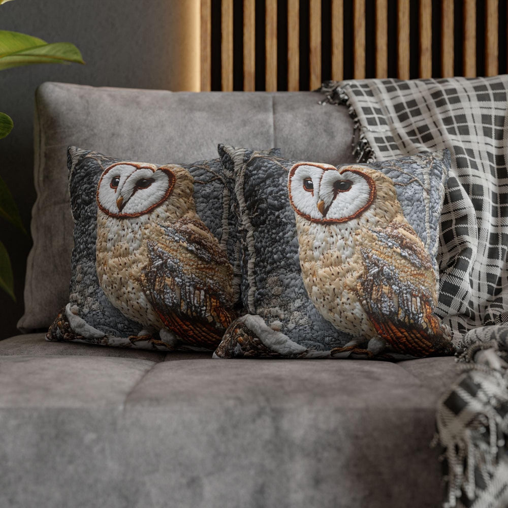 Winter Woodland Barn Owl Throw Pillow, Folk Art Cushion, Neutral Forest Wildlife Decor, Cozy Cottage Accent, Nature Inspired Pillow