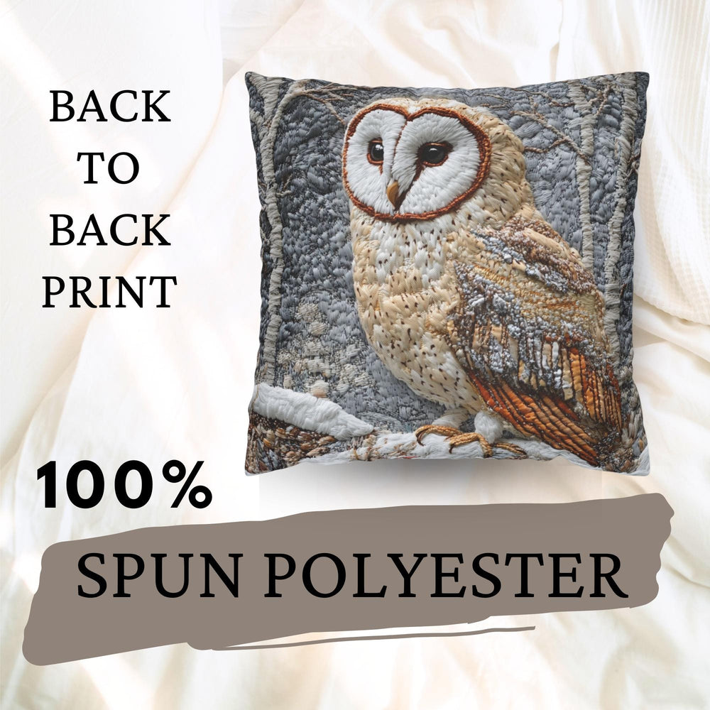Winter Woodland Barn Owl Throw Pillow, Folk Art Cushion, Neutral Forest Wildlife Decor, Cozy Cottage Accent, Nature Inspired Pillow