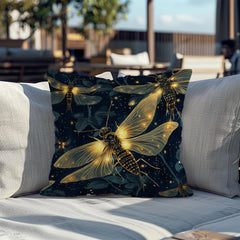 Glowing Firefly Night Throw Pillow, Vintage Insect Botanical Cushion, Dark Moody Nature Decor, Enchanted Garden Accent Pillow