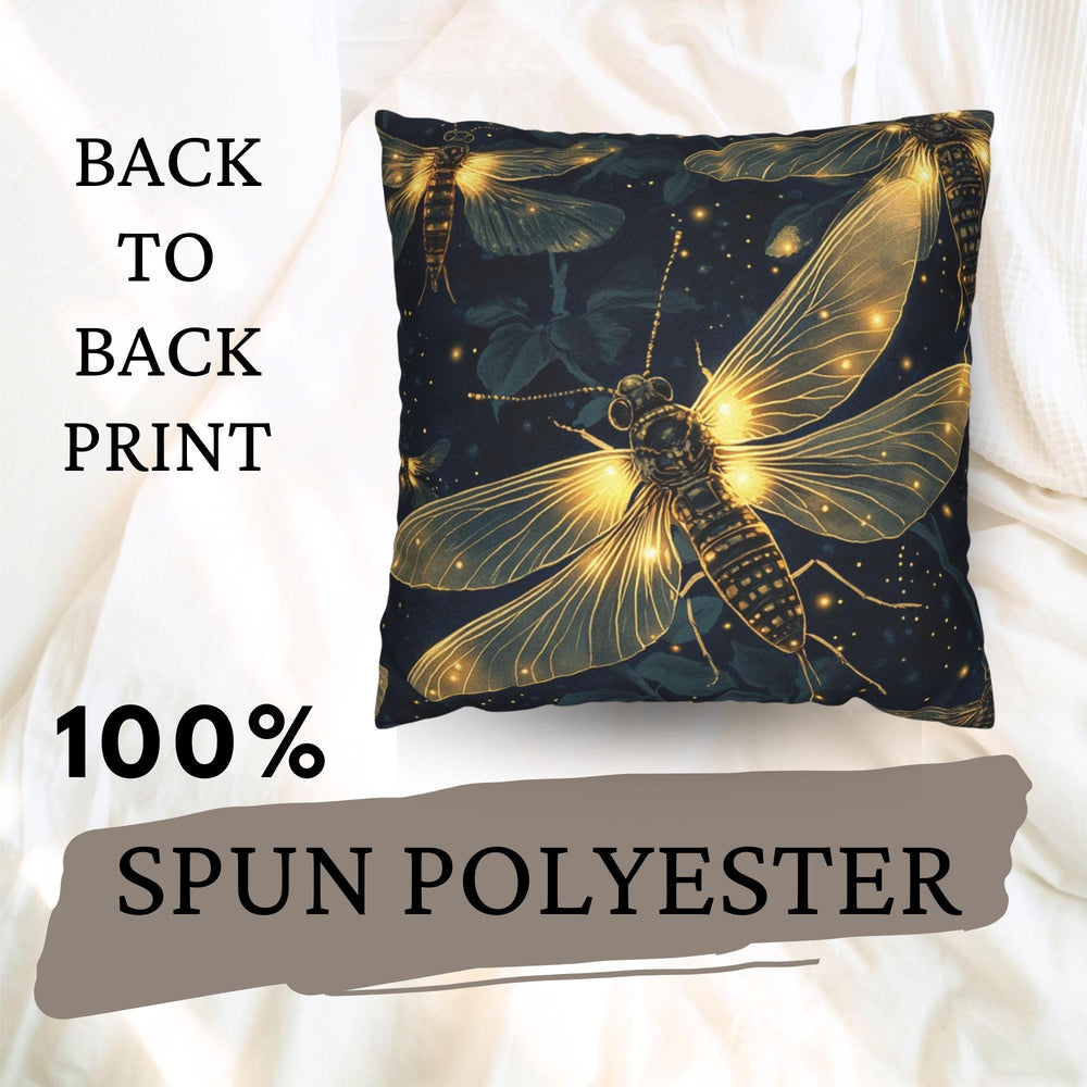 Glowing Firefly Night Throw Pillow, Vintage Insect Botanical Cushion, Dark Moody Nature Decor, Enchanted Garden Accent Pillow