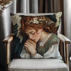 Angelic Goddess Throw Pillow, Romantic Vintage Angel Cushion, Soft Renaissance Style Pillow, Serene Cottagecore Home Decor