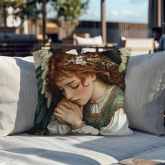 Angelic Goddess Throw Pillow, Romantic Vintage Angel Cushion, Soft Renaissance Style Pillow, Serene Cottagecore Home Decor