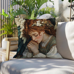 Angelic Goddess Throw Pillow, Romantic Vintage Angel Cushion, Soft Renaissance Style Pillow, Serene Cottagecore Home Decor