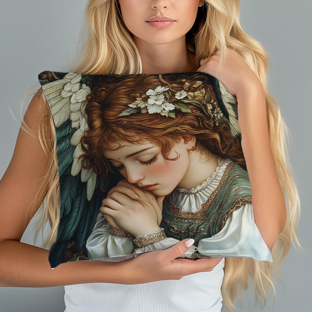 Angelic Goddess Throw Pillow, Romantic Vintage Angel Cushion, Soft Renaissance Style Pillow, Serene Cottagecore Home Decor